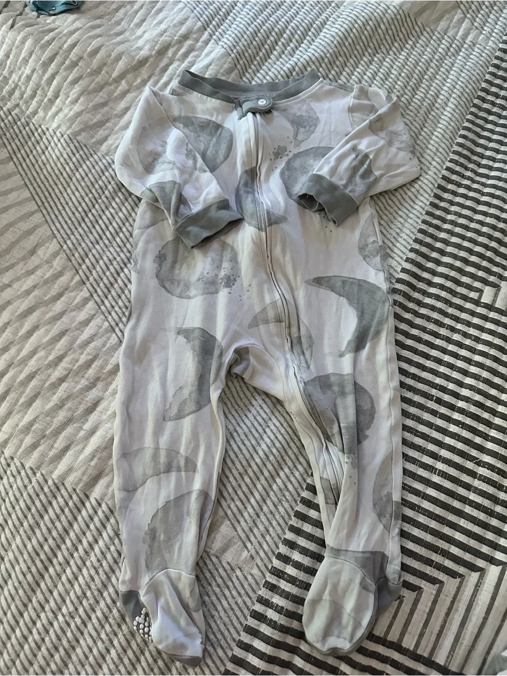 Baby Footed One-Piece Sleepers in Grey and White with Bunny Print